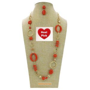 Orange Necklace with Matching Earrings - Fashion Jewelry